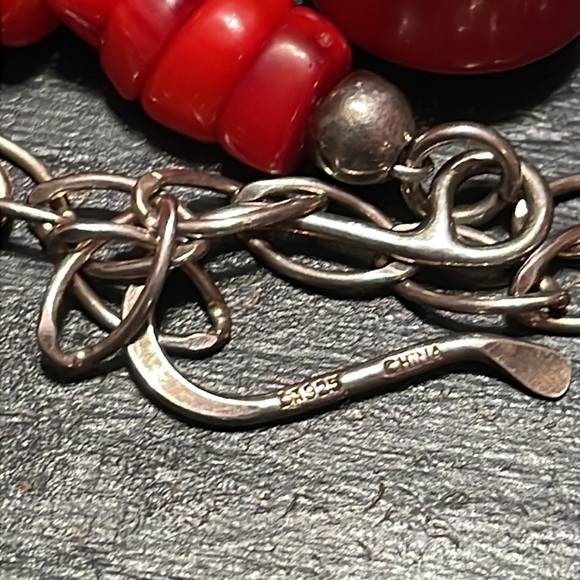 NWOT Blood red Coral and sterling necklace, bracelet, earring set - Picture 8 of 13